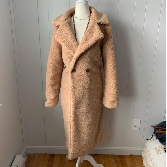 Light Tan Long Length Faux Fur Teddy Jacket - Picture 6 of 7